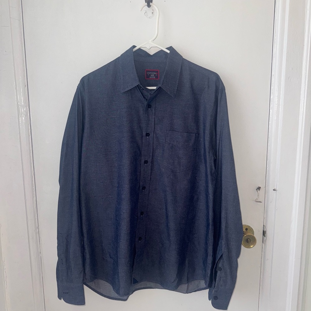 UnTuckit Men's Navy Blue Long Sleeve Button Down Shirt Size Large Never Worn